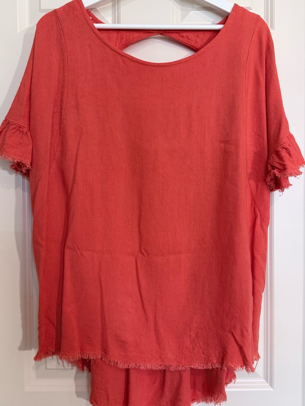 Umgee Orange-Red Short Sleeve Blouse